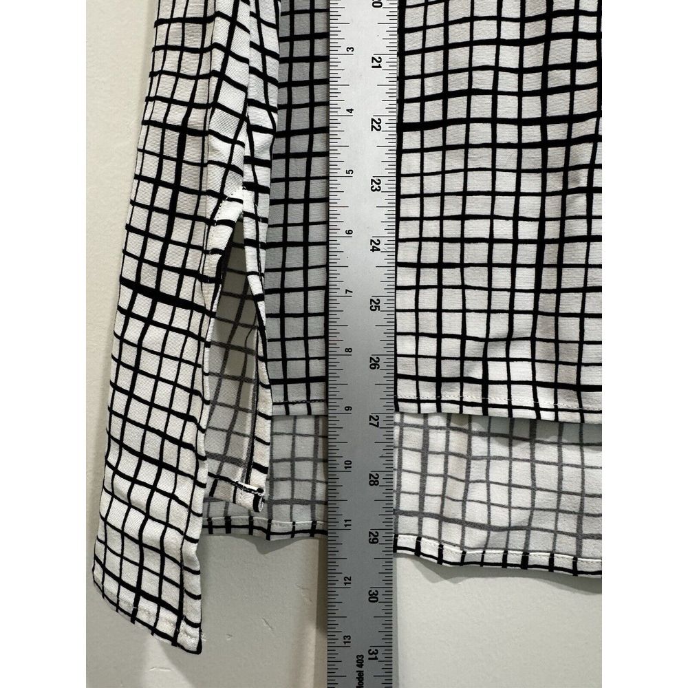 Eileen Fisher Textured Crepe Grid Long Shell  XXS Bateau-Neck Black White - Picture 4 of 6